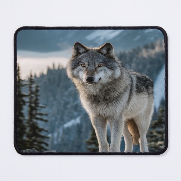 Item preview, Majestic Gray Wolf Winter Mountain Landscape designed and sold by NicolasGlowArt.