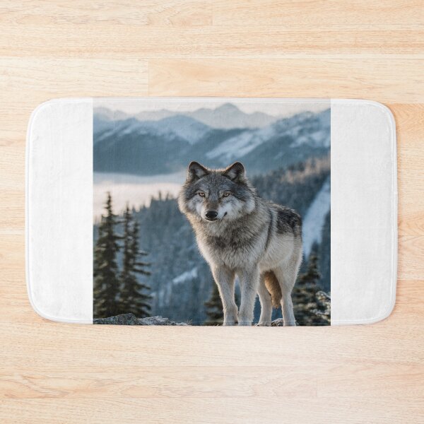 Item preview, Majestic Gray Wolf Winter Mountain Landscape designed and sold by NicolasGlowArt.