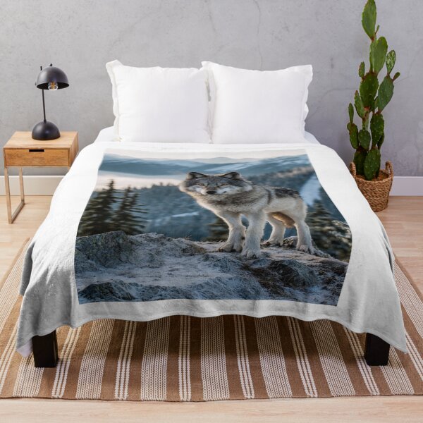 Item preview, Majestic Gray Wolf Winter Mountain Landscape designed and sold by NicolasGlowArt.