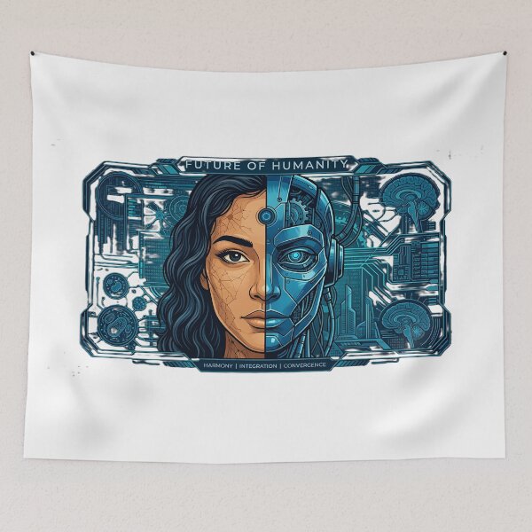 Item preview, Future of Humanity - Half Human Half Robot Cybernetic Cyborg Illustration designed and sold by MCV-Designs.