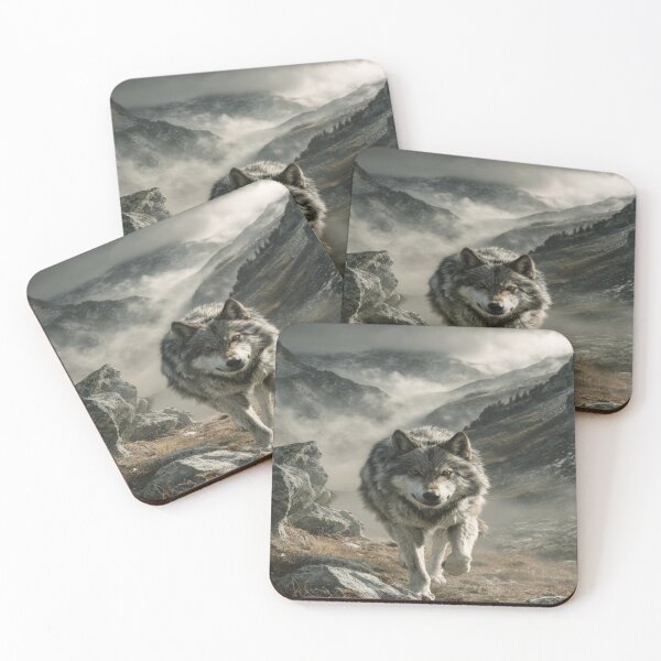 Item preview, Majestic Gray Wolf Walking Mountain Fog Nature designed and sold by NicolasGlowArt.