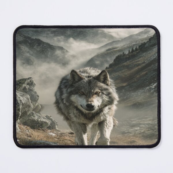 Item preview, Majestic Gray Wolf Walking Mountain Fog Nature designed and sold by NicolasGlowArt.