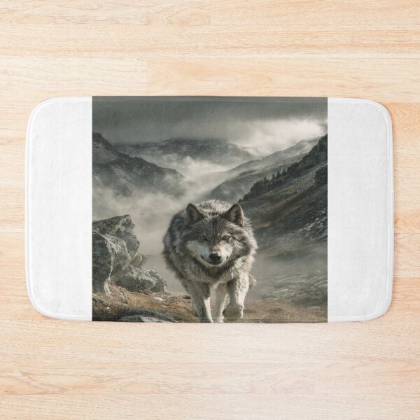Item preview, Majestic Gray Wolf Walking Mountain Fog Nature designed and sold by NicolasGlowArt.