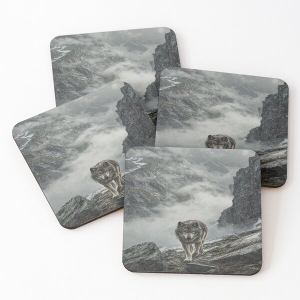 Item preview, Wild Gray Wolf Walking Misty Mountain Landscape designed and sold by NicolasGlowArt.