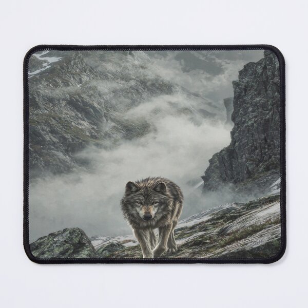 Item preview, Wild Gray Wolf Walking Misty Mountain Landscape designed and sold by NicolasGlowArt.