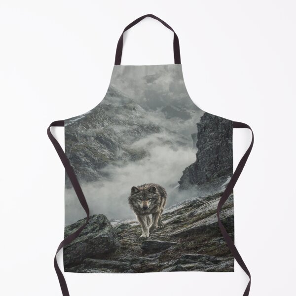 Item preview, Wild Gray Wolf Walking Misty Mountain Landscape designed and sold by NicolasGlowArt.