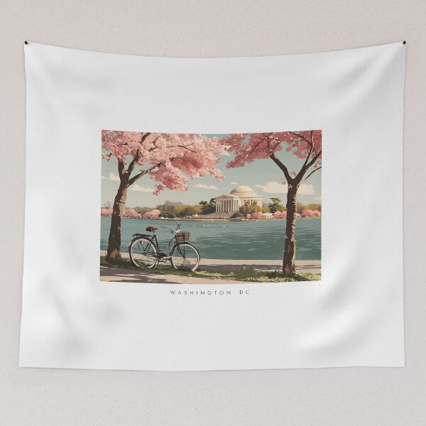 Item preview, Washington DC Vintage Bicycle Cherry Blossom Landscape designed and sold by Fenay Designs.