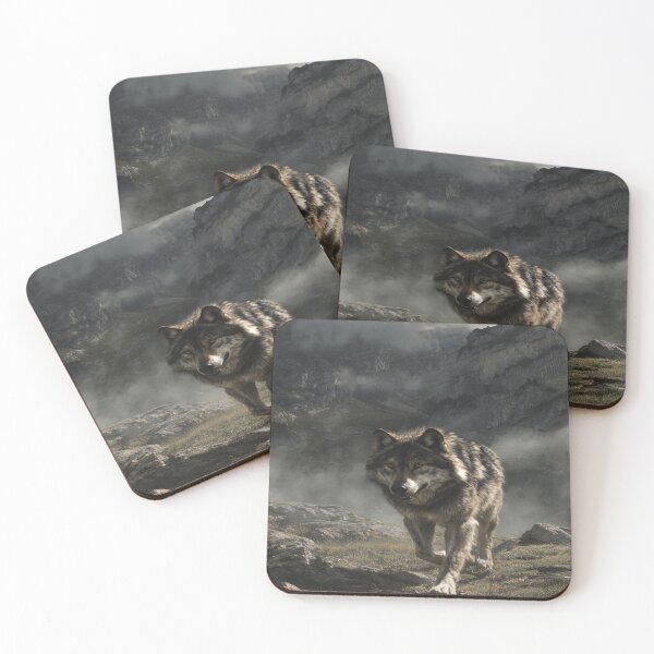 Item preview, Majestic Wild Wolf in Foggy Mountain Wilderness designed and sold by NicolasGlowArt.