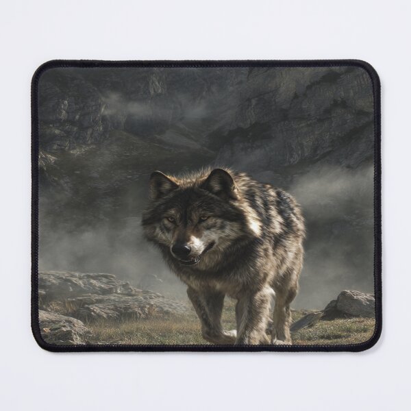 Item preview, Majestic Wild Wolf in Foggy Mountain Wilderness designed and sold by NicolasGlowArt.