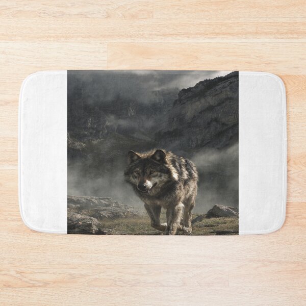 Item preview, Majestic Wild Wolf in Foggy Mountain Wilderness designed and sold by NicolasGlowArt.