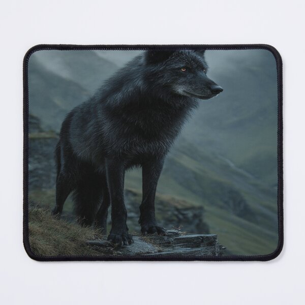 Item preview, Majestic Black Wolf Misty Mountain Wilderness designed and sold by NicolasGlowArt.