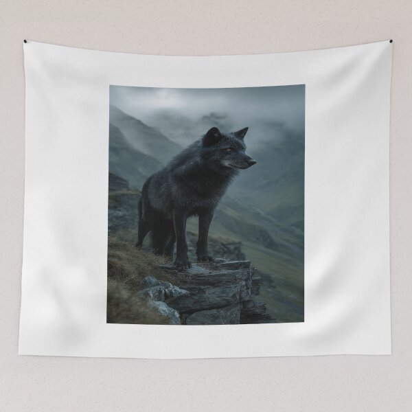 Item preview, Majestic Black Wolf Misty Mountain Wilderness designed and sold by NicolasGlowArt.