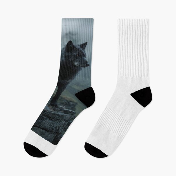 Item preview, Majestic Black Wolf Misty Mountain Wilderness designed and sold by NicolasGlowArt.