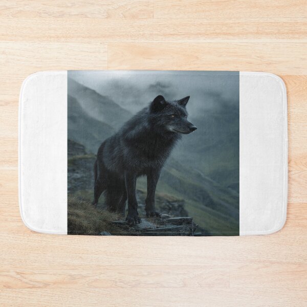 Item preview, Majestic Black Wolf Misty Mountain Wilderness designed and sold by NicolasGlowArt.