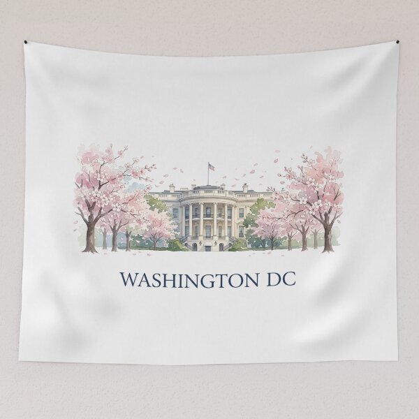 Item preview, Washington DC Watercolor White House Cherry Blossom designed and sold by Fenay Designs.