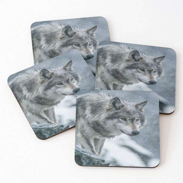 Item preview, Majestic Gray Wolf in Winter Snow Wildlife Portrait designed and sold by NicolasGlowArt.