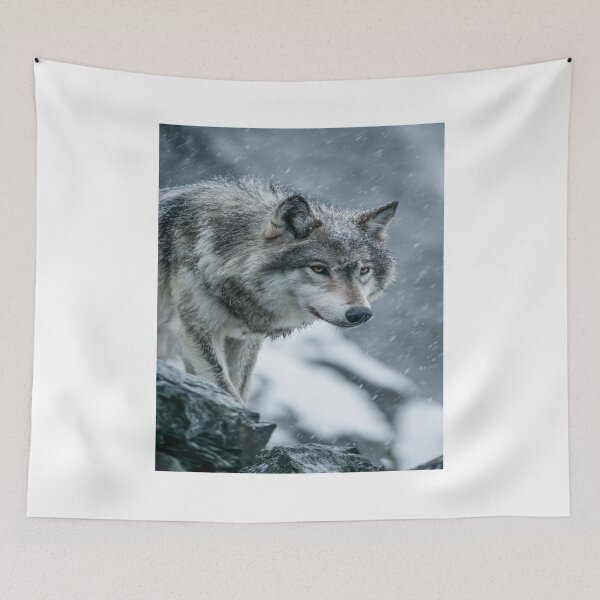 Item preview, Majestic Gray Wolf in Winter Snow Wildlife Portrait designed and sold by NicolasGlowArt.