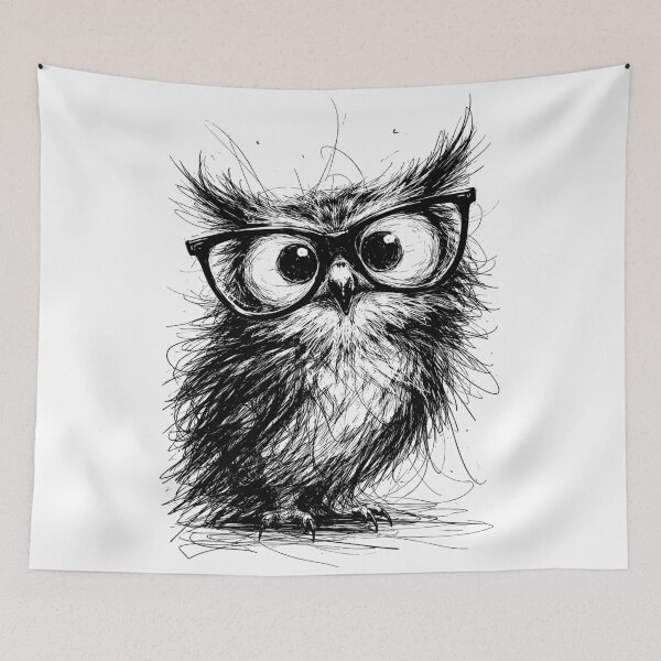 Item preview, An Owl Sketch Wearing Glasses, Minimalist Line Art Tee, Black And White Casual Style, Breathable And Comfortable, Trendy designed and sold by PINEZKA_DESIGN.