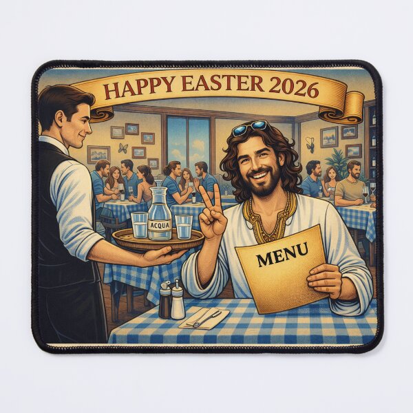 Item preview, Funny Easter 2026 – Jesus Italian Restaurant Acqua Water Humor Poster designed and sold by Gabmod14.