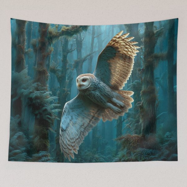 Item preview, Forest Flight Owl – Silent Wings in Blue Woods designed and sold by Erika Kaisersot.