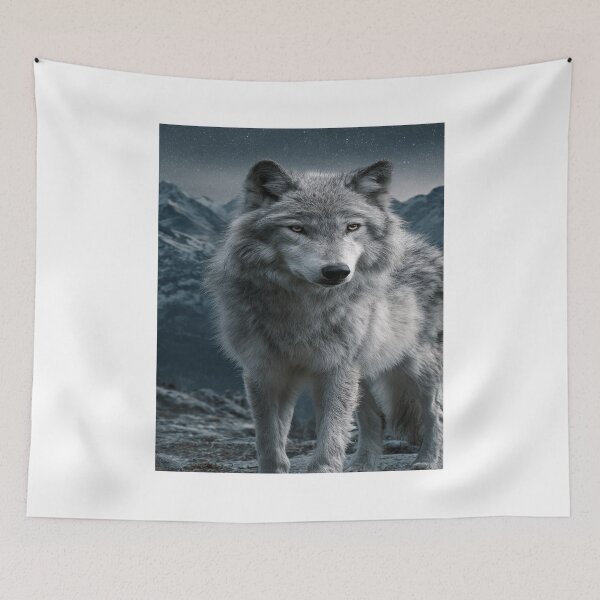 Item preview, Majestic Gray Wolf Starry Night Mountains designed and sold by NicolasGlowArt.