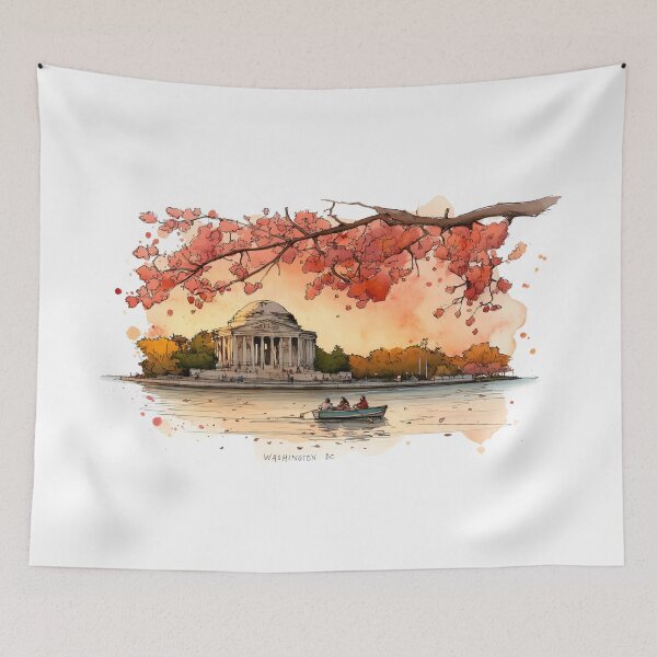 Item preview, Washington DC Watercolor Memorial Autumn Rowboat Scene designed and sold by Fenay Designs.