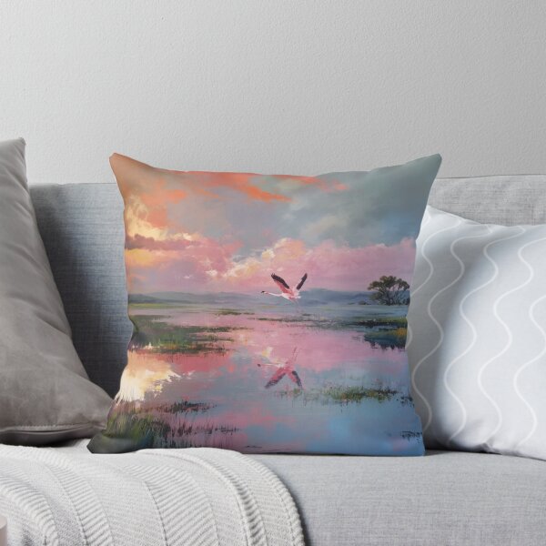 Item preview, A flock of Flamingos lifting into the air over shallow wetlands, Birds in Motion designed and sold by CDC40.