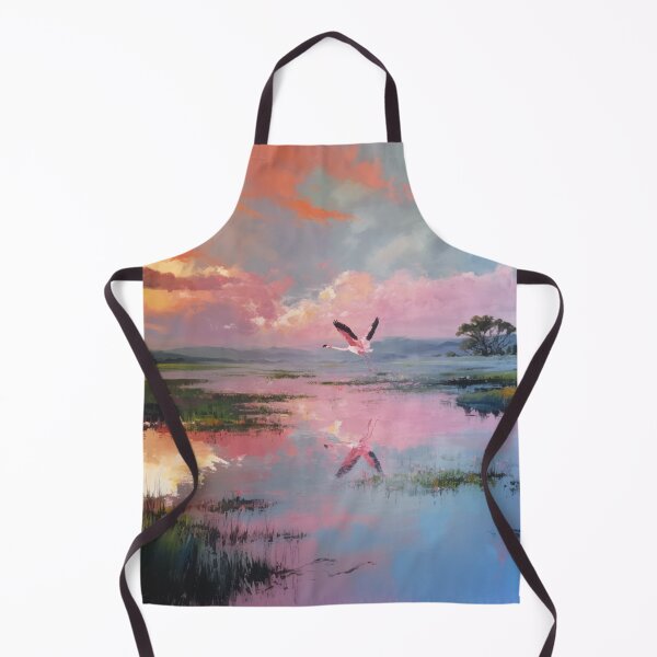 Item preview, A flock of Flamingos lifting into the air over shallow wetlands, Birds in Motion designed and sold by CDC40.