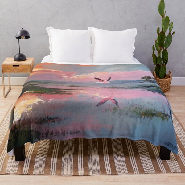 Item preview, A flock of Flamingos lifting into the air over shallow wetlands, Birds in Motion designed and sold by CDC40.