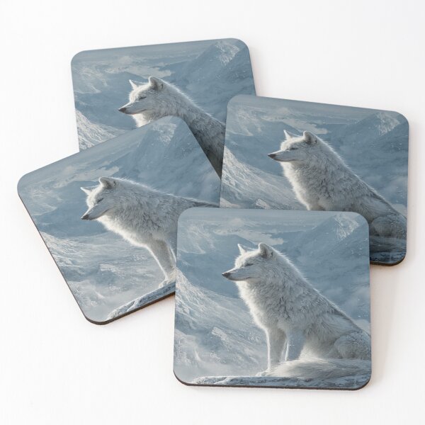 Item preview, Majestic White Arctic Wolf Snowy Mountain Scene designed and sold by NicolasGlowArt.