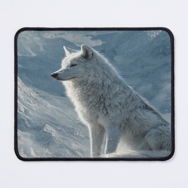 Item preview, Majestic White Arctic Wolf Snowy Mountain Scene designed and sold by NicolasGlowArt.