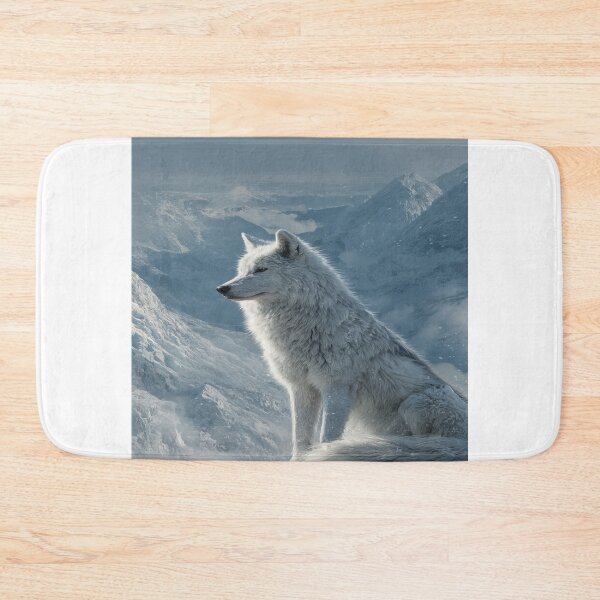 Item preview, Majestic White Arctic Wolf Snowy Mountain Scene designed and sold by NicolasGlowArt.