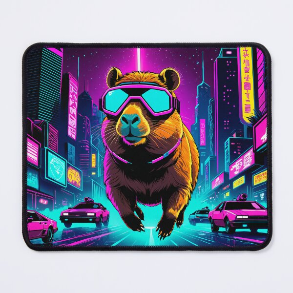 Item preview, Ciudad de capibara ciberpunk retro de los 80 y synthwave designed and sold by AuraPremiumArt.