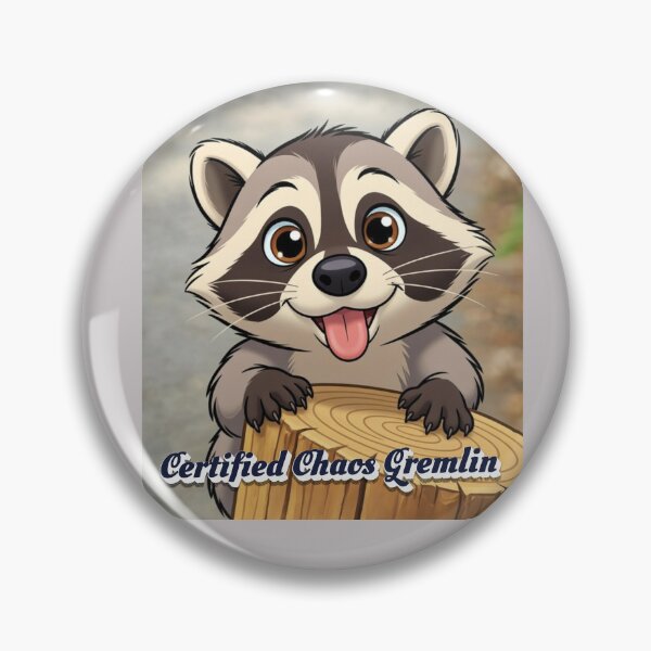 Item preview, Cute Cartoon Raccoon Peeking Over a Log with Tongue Out "Certified Chaos Gremlin" designed and sold by HALYNA070824.