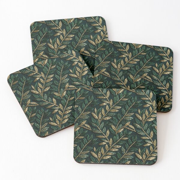 Item preview, Seamless Gold & Dark Green Embroidered Leaf Pattern – Luxury Botanical Micro Design designed and sold by JazzDynamo.