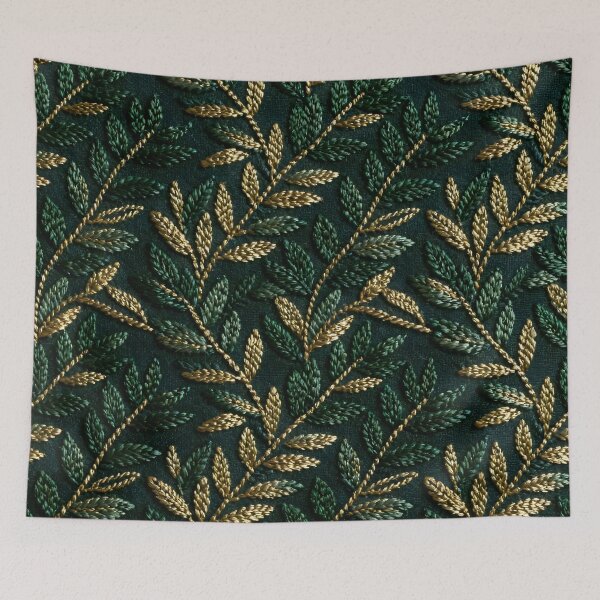 Item preview, Seamless Gold & Dark Green Embroidered Leaf Pattern – Luxury Botanical Micro Design designed and sold by JazzDynamo.