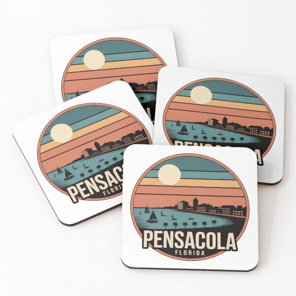 Item preview, Pensacola Florida: Retro Teal Orange Peach Sunset Coastal Skyline  designed and sold by CircinusStore.