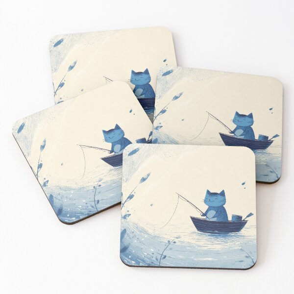 Item preview, Cat fishes in a small boat on water designed and sold by anytka.