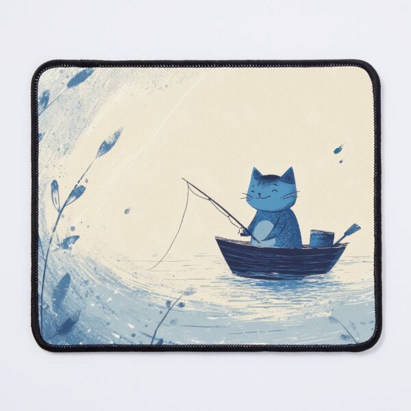 Item preview, Cat fishes in a small boat on water designed and sold by anytka.