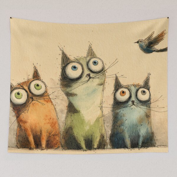 Item preview, Three cats watch a bird in the sky designed and sold by anytka.