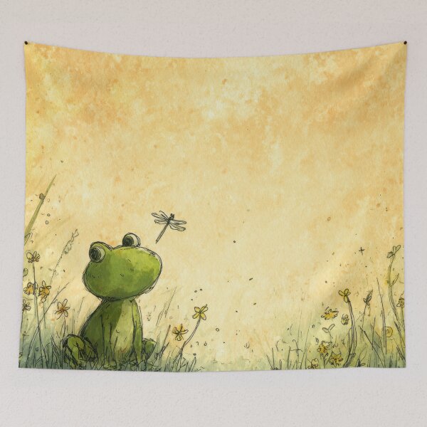 Item preview, Frog watches dragonfly in the garden designed and sold by anytka.