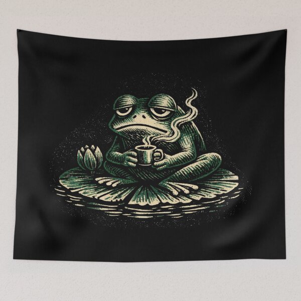 Item preview, Melancholic Frog Coffee on a Lilypad Lofi Art designed and sold by SplashTastic.