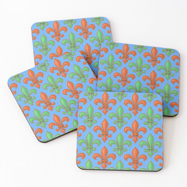 Item preview, Orange Green Fleur-de-lis Design On Blue Background  designed and sold by PatternTitan.