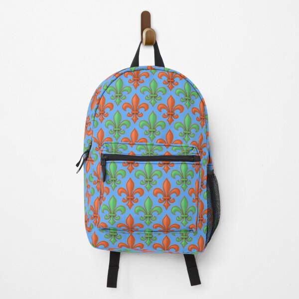 Item preview, Orange Green Fleur-de-lis Design On Blue Background  designed and sold by PatternTitan.