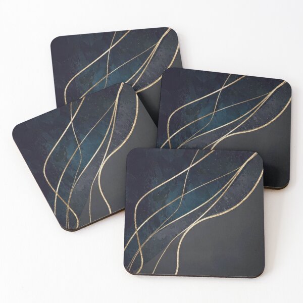 Item preview, Dark Navy Blue Gold Lines Abstract Art Print designed and sold by sayntastic.