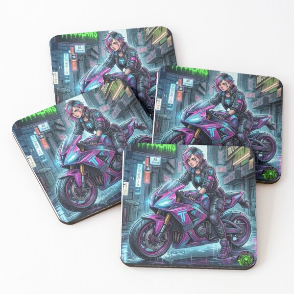 Item preview, Neon Drifters: Cyberpunk Tokyo Biker designed and sold by TOCOCLAWS.