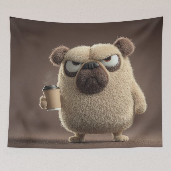 Item preview, Cute pug holding coffee cup designed and sold by anytka.