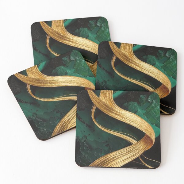 Item preview, Emerald Green Gold Ribbon Abstract Art Print designed and sold by sayntastic.