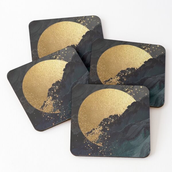 Item preview, Gold Moon Dark Abstract Art Print Celestial Night designed and sold by sayntastic.