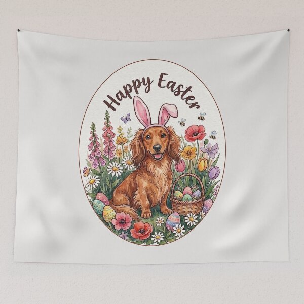 Item preview, Funny Long Haired Dachshund Happy Easter Egg Bunny Mom Dad Kids designed and sold by FurryHavenPH.